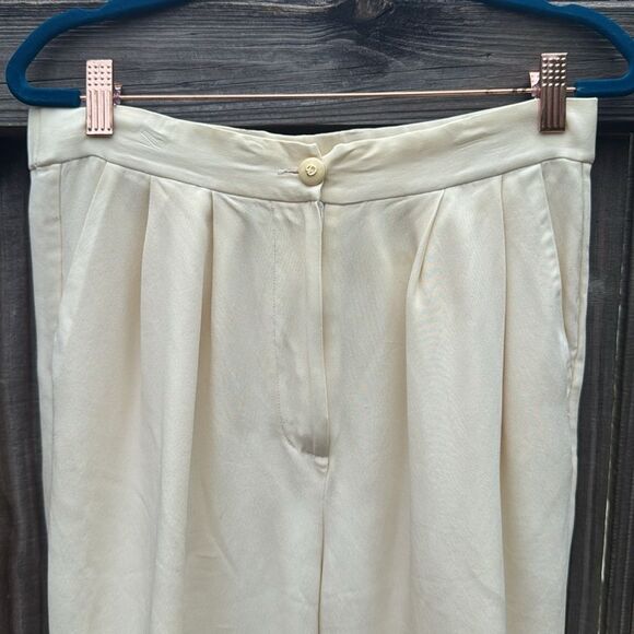 St. John's Vintage High-Waisted Silk Cream Trousers - Petite - Picture 2 of 6